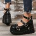 Thick-Soled Black Platform Wedge High Heel Heart Buckle Strap Women's Single Japanese Sweet Princess Shoes_vogvips.com