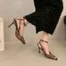 Summer Spice Girl Wind Leopard Print Pointed Tip Back Trip Sandals One Word Strap Slim Heel Nightclub Style Women's Shoes_vogvips.com
