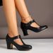 Ladies Vintage T‑Bar Adjustable Buckle Block Heel Shoes, Round Toe Smooth Faux Leather Mary Jane Heels, Non‑Slip Outsole Comfort Footwear_vogvips.com