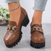 Women's Plus Size Platform Loafers Black Round Toe Chunky Heels British Style Low Top Dress Shoes PU Material Rubber Sole_vogvips.com