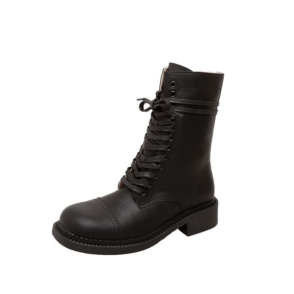 Vintage Chunky Heel Leather Riding Boots For Women - Retro Buckle Detail, Side Zipper, Comfortable Mid-Calf & Knee-High Boots_vogvips.com