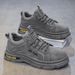 Men's Casual Work Shoes With Thick Non-Slip Rubber Sole, Breathable Synthetic Leather Sneakers For Daily Wear, Round Toe Low-Top Lace-Up Shoes_vogvips.com
