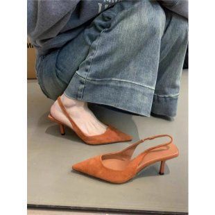 French Niche High-heeled Women In Spring 2025, New Temperament For Socialites, Suede Pointed Toe Thin Heeled Sandals,_vogvips.com
