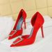 6168-K39 Style Banquet Slim Shallow Mouth, Pointed Metal Buckle, Side Hollow High Heels, Single Shoes For Women_vogvips.com