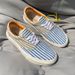 Highly Stylish Versatile Blue And White Striped Low-top Casual , Unisex Niche Sneakers, Large Size Couple's Canvas_vogvips.com