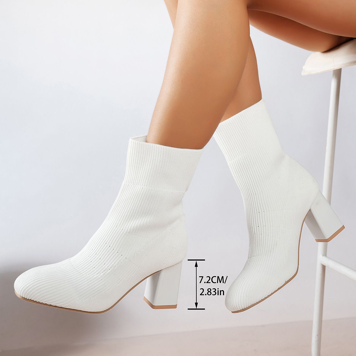 Women's Stretchy Slim Knitted Ankle Boots Spring Autumn New Style Chunky Heel Square Toe Martin Boots Popular High Heels_vogvips.com