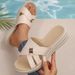 Women's Shoes Three Layer Bottom Slippers Summer Flat Bottomed Color Matching Flip Flops, Open Toed Middle Aged Women's Shoes Sandals For Outdoor Wear_vogvips.com