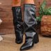 Women's High Heel Fashion Boots With Pleated Detail, Chunky Heel & High Shaft, Stylish Knee-High Boots For Winter High-heel Boots_vogvips.com