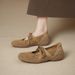 Matte Soft Leather Mary Jane Shoes For Women, Thick-soled, Lace-up, Round-toed, Shallow-cut, Comfortable, Non-tiring,_vogvips.com