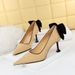 17175-A2 Korean Version Sweet Heels Women's Shoes Thin High Heel Suede Shallow Mouth Pointed Colored Bow Tie Single Shoe_vogvips.com