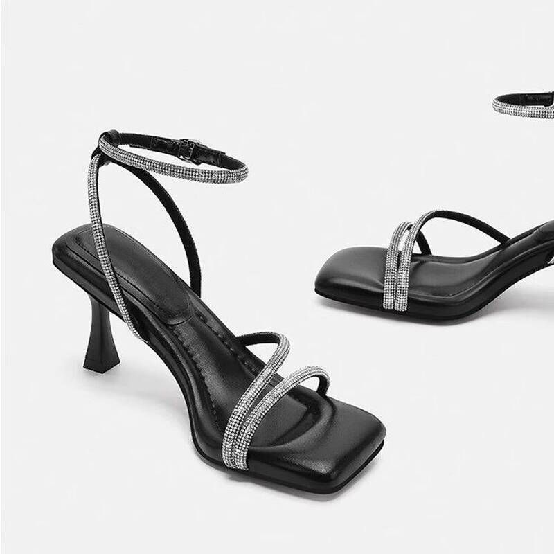 Hong Kong Rhinestone French Style Elegant Thin Heel Sandals For Women 2026 Summer Single Strap Gentle High Heels With A_vogvips.com