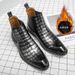European Warm Series Plus Size Crocodile Pattern High-top Cotton Fashion Men's Business Leather Shoes Fleece-lined Boots_vogvips.com