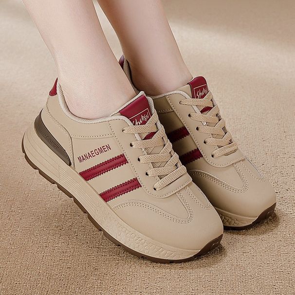 Foreign Trade Cross-border Plus-size Women's Leather Sneakers, Versatile For Spring And Autumn 2026, Running Flat-soled_vogvips.com