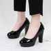 wangjia Wangjia Four Seasons Formal Work Women S Large Size Black High Heels Etiquette Round Toe Chunky Heel_vogvips.com