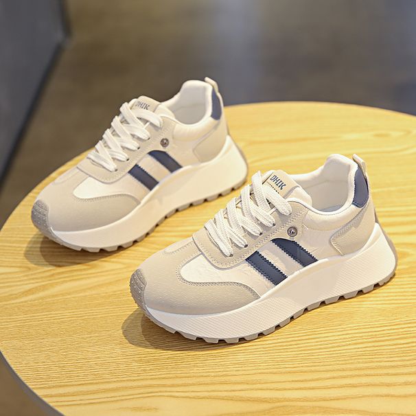 BN028 New 2024 Autumn Thick Soled Sports Women's Shoes Height Increasing Sneakers Splicing Student Trend Leather Casual Shoes_vogvips.com