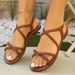 Women's Open Toe Flat Sandals European American Style Woven Strap Elastic Band Solid Color plus Size_vogvips.com