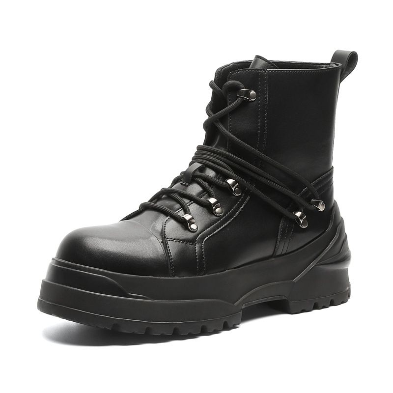 Retro Tooling Boots Locomotive Style Men's Boots Thick Heel Round Head Medium Tube_vogvips.com