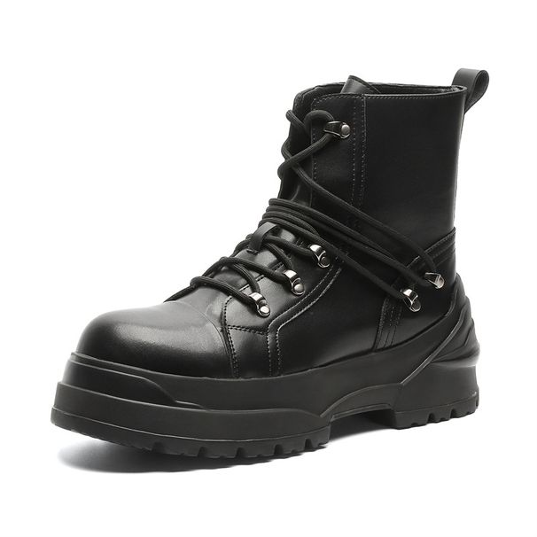 Retro Tooling Boots Locomotive Style Men's Boots Thick Heel Round Head Medium Tube_vogvips.com