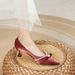 2025 New Pointed Toe French Style High Stiletto Heels Xiuhe Red Wedding Pearl Bowknot Single Shoes Women Mid Heel_vogvips.com
