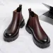 British Style Men Thick Bottom Waterproof Work Shoes Casual Fashion Classic Leather Comfy High Top Round Toe Boots_vogvips.com