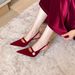 Wide Wedding Suede Pointed Toe French Style Closed Back Sandals Shallow Sexy One Strap Single Heel Shoes Women_vogvips.com