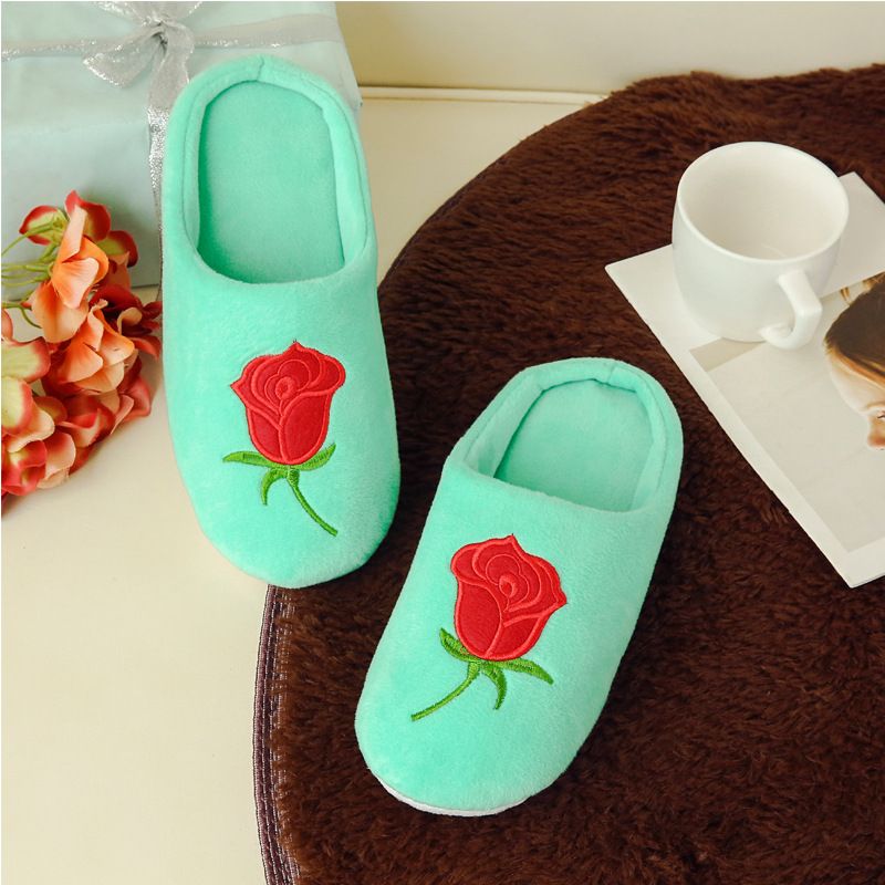 New Rose Embroidered Soft Sole Anti Slip Use, Quiet Cotton Slippers For Wooden Flooring In Home And Indoor Use_vogvips.com