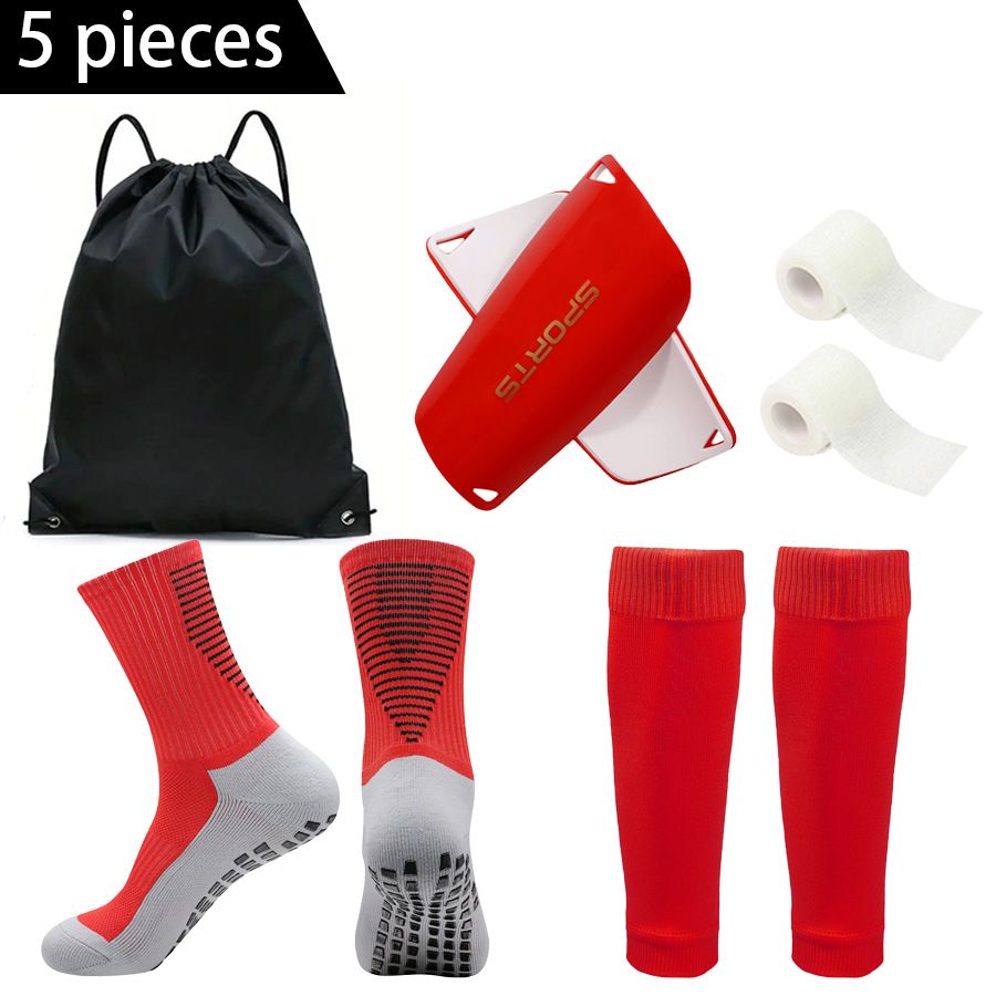 5 Piece Set For Outdoor Activities, Non Slip Football Socks, Outdoor Socks, Bandages, Shin Guards, Sports Drawstring Bag_vogvips.com