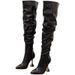 Elegant Pointed Toe Stiletto Knee High Boots For Women - Slenderizing High Heel Boots With Wine Glass Heel - Black & White_vogvips.com