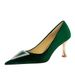 1818-K36 European And American Style Banquet High-heeled Shoes With Thick Suede, Shallow Cut, Pointed Toe, Triangular_vogvips.com