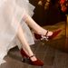 French High-End C735-1 Style Bridal High Heel Single Strap Shallow Mary Jane Wedding Shoes Size 32-43_vogvips.com
