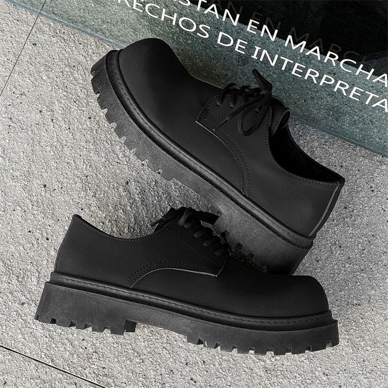 ShoeVault Chunky Derby Shoes For Men, Low Top Thick Sole Height Increasing British Style Youth Casual Leather Shoes, Unique Niche_vogvips.com