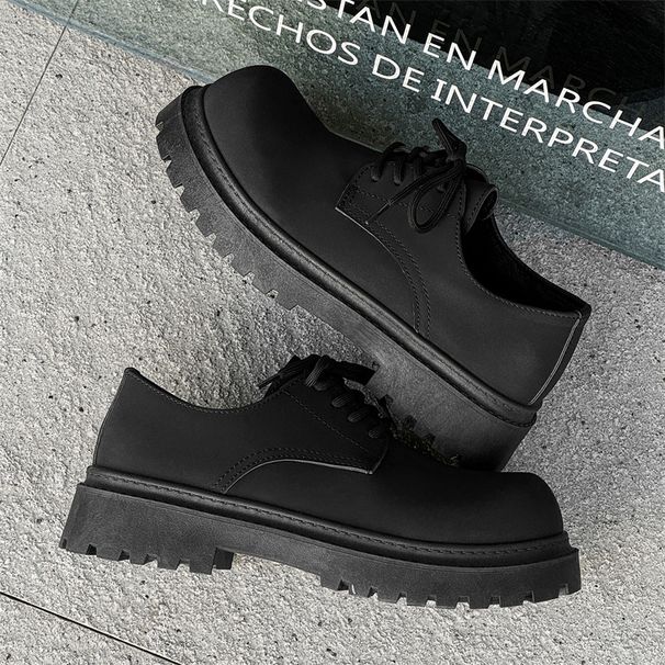 ShoeVault Chunky Derby Shoes For Men, Low Top Thick Sole Height Increasing British Style Youth Casual Leather Shoes, Unique Niche_vogvips.com