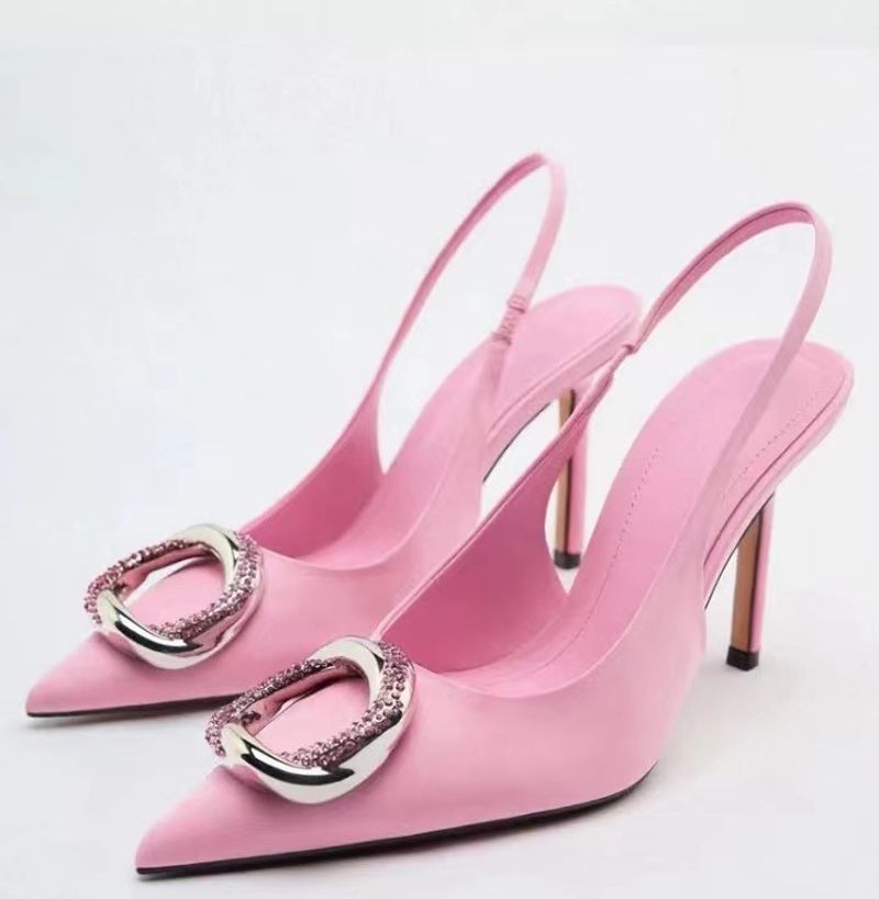 P9spring New Pointed-toe Mule Shoes Rhinestone Buckle Back Strap Toe-toe High-heeled Sandals For Women_vogvips.com