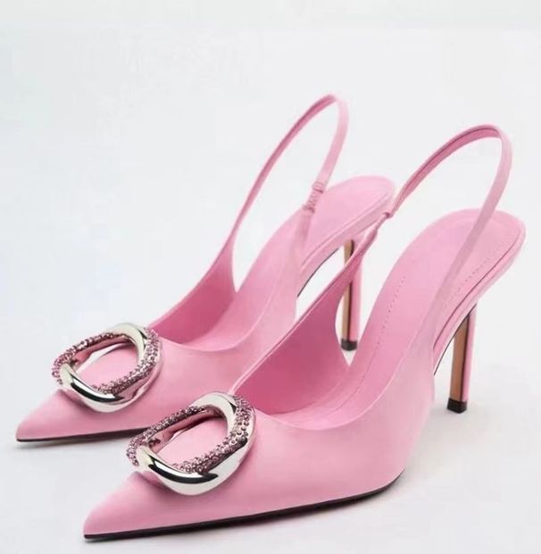 P9spring New Pointed-toe Mule Shoes Rhinestone Buckle Back Strap Toe-toe High-heeled Sandals For Women_vogvips.com