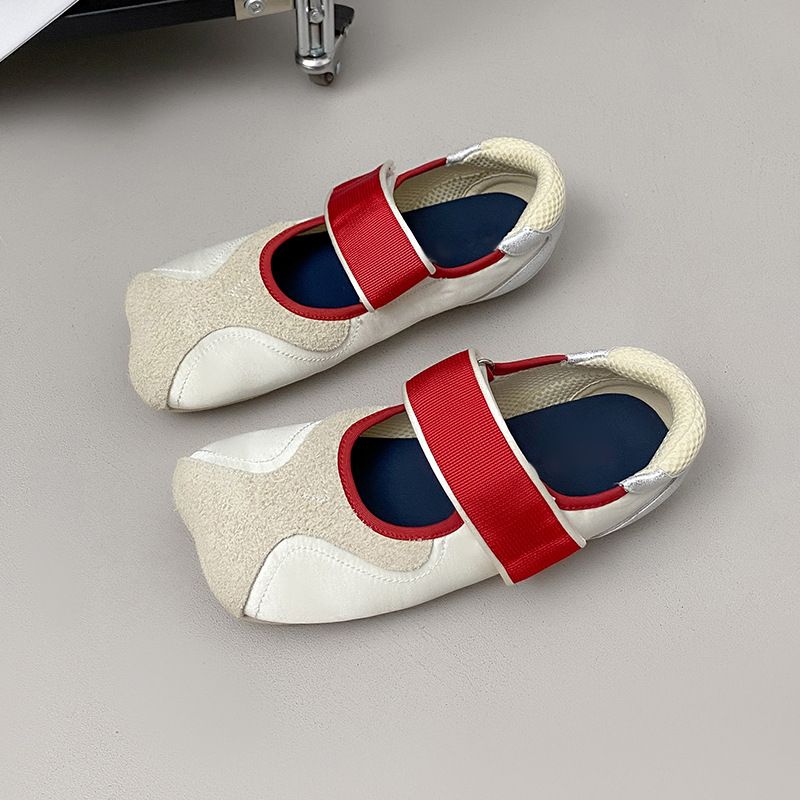 Spring/Summer Women's Mary Jane Shoes Color Block Velcro Fit Lightweight Casual Ballet Square Toe Comfortable Niche Design_vogvips.com