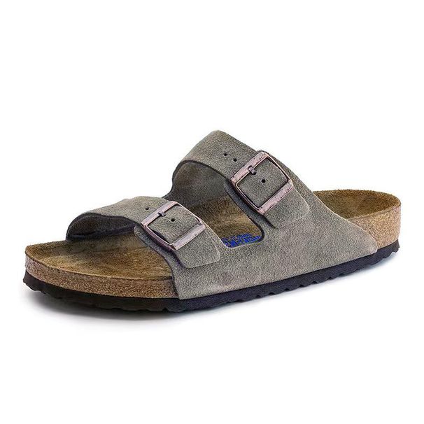 Shoes Cowhide Men Women Cork Sandals Unisex Soft Sole Double Buckle One-Strap Outdoor Genuine Leather_vogvips.com