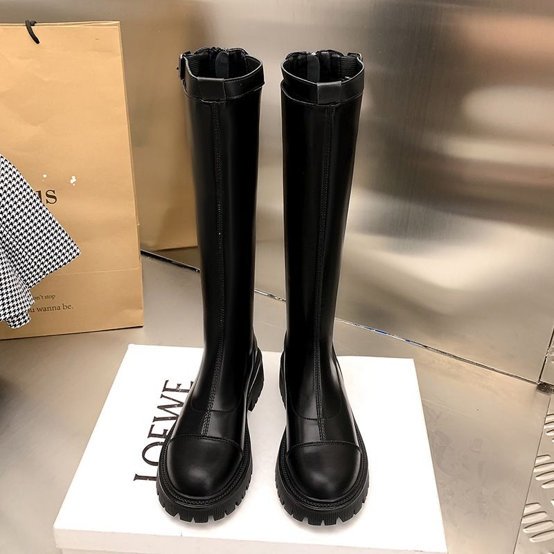 Women's Shoes Genuine Leather Knee High Riding Boots With Stretchable Shaft, Chunky Heel & Slip-Resistant Sole For Fall And Winter_vogvips.com