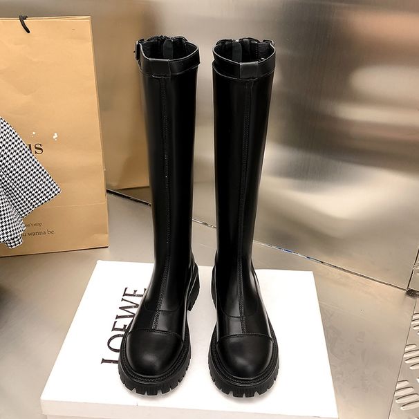Women's Shoes Genuine Leather Knee High Riding Boots With Stretchable Shaft, Chunky Heel & Slip-Resistant Sole For Fall And Winter_vogvips.com
