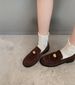 Cowhide Version Genuine Gold Coin Heel Thick Bottom Small Leather Shoes Loafers For Women_vogvips.com