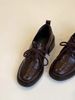 Women's Retro Soft Leather round Toe Loafers Lace-Up Chunky Heel Single Shoes for New Autumn_vogvips.com
