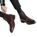 Euro Step British Style Men's Mid-High Top Leather Brogue Business Casual Ankle Fashion Pointed Toe Height Increasing Martin Boots_vogvips.com