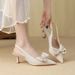 Qianluhui French Polka Dot Bow Elegant Satin High Heel Women's Shoes Stiletto Pointed Toe Summer New Sandals_vogvips.com