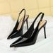 Patent Leather Pointed High Heels Stiletto Single Shoes Empty Back Strap Women's Shoes_vogvips.com