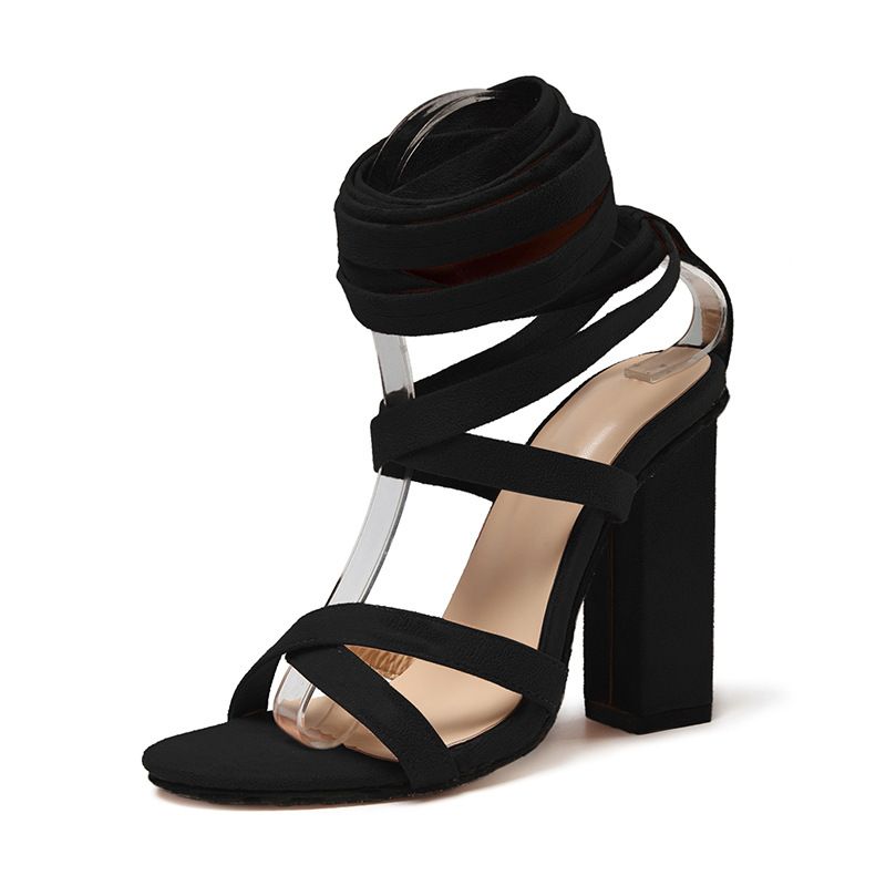 New Strappy Round Head Chunky High Heel Sandals Plus Size Women's Shoes_vogvips.com