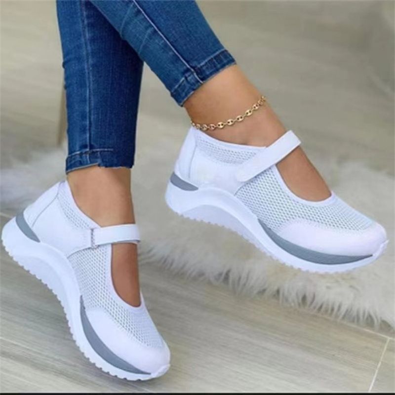 New Mesh Casual Women's Shoes, Velcro Thick Sole Fly Woven Breathable Hollow Round Toe Oversized Fish Mouth Women's Shoes_vogvips.com