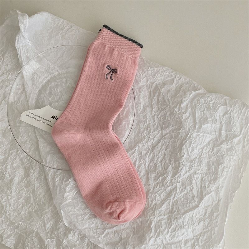 Women's & Men's Cotton Ballet Socks With Contrast Embroidery And Bowknot Design, Breathable Comfortable Casual Socks For All Seasons_vogvips.com
