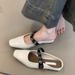 Sheepskin Version Temperament Half Slippers For Women With Rhinestones, One Strap Versatile Square Toe Low Heeled Single Shoes_vogvips.com