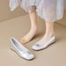 French Square Head Single Shoes Women's One-pedal Bow Thick Sole Inner Height Increase Shallow Mouth Grandma Shoes_vogvips.com