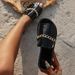 and Large Size Women's Summer Flat Sandals For Outdoor Wear, Crocodile Pattern With Chain,_vogvips.com
