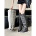 Newan American Style Pointed Toe Long Boots With Vintage Belt Buckle And Wide Shaft_vogvips.com